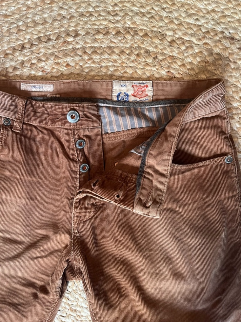 Next Men’s Brown Corduroy Straight Leg Pants 32R Button Fly